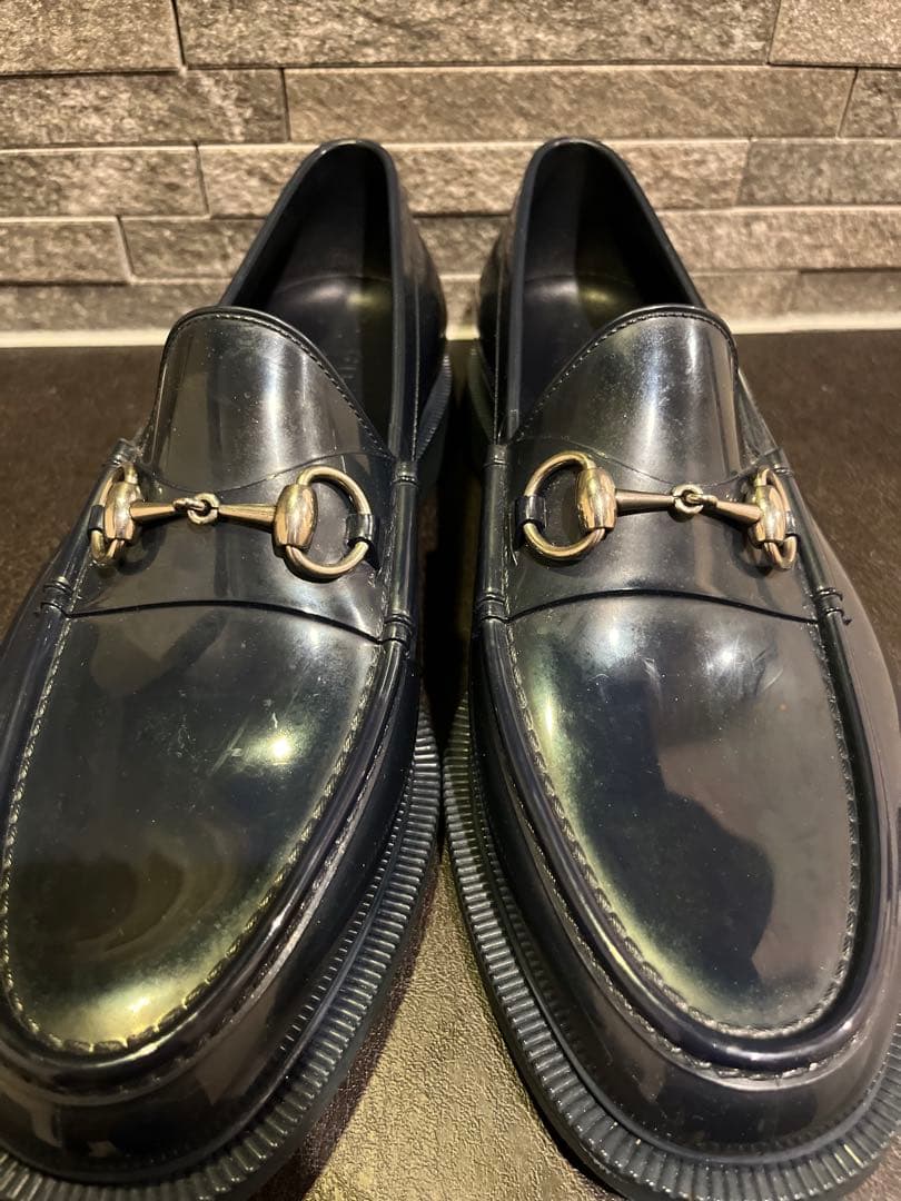 グッチ ホースビット ローファー レインシューズ 8 ネイビー