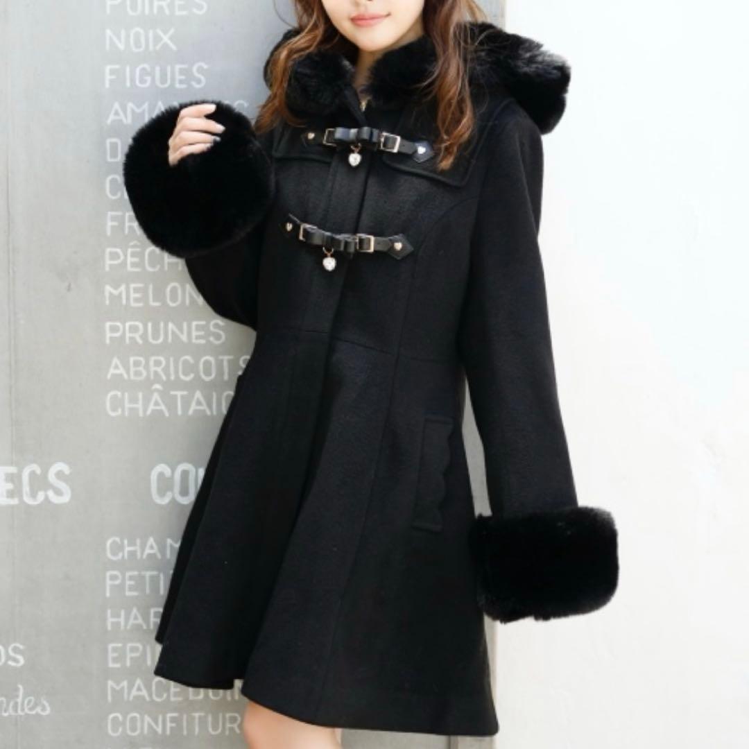 リズリサ LIZLISA リボンベルトフードコート ブラック