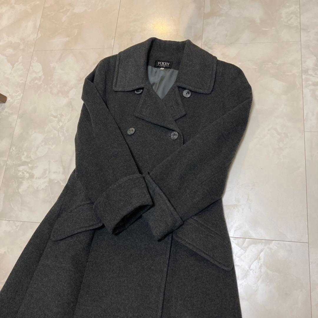 フォクシー♡ロングコート カシミヤ ダークグレー カシミヤコート