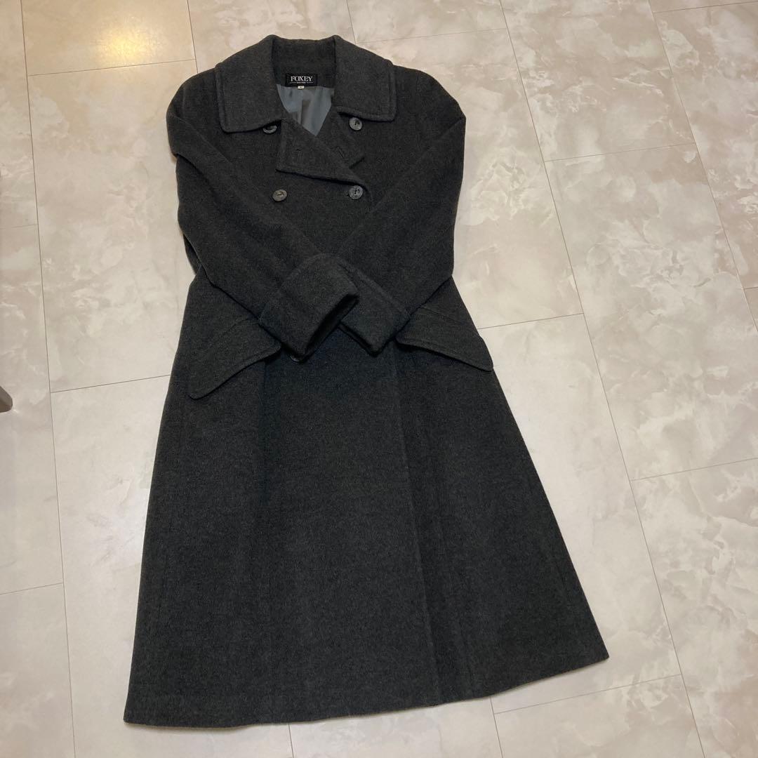 フォクシー♡ロングコート カシミヤ ダークグレー カシミヤコート