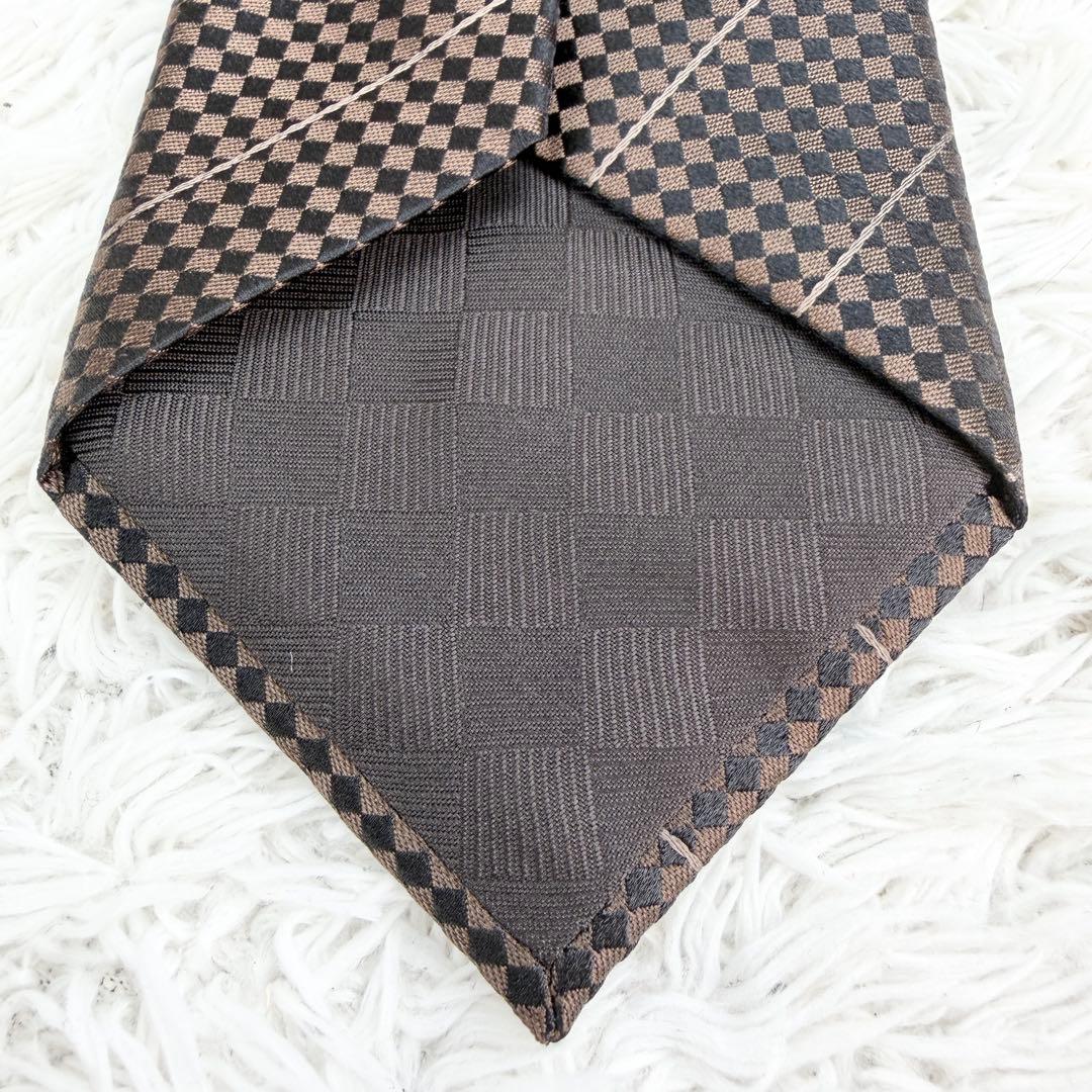極美品✨ LOUIS VUITTON ネクタイ マイクロダミエ シルク ブラウン