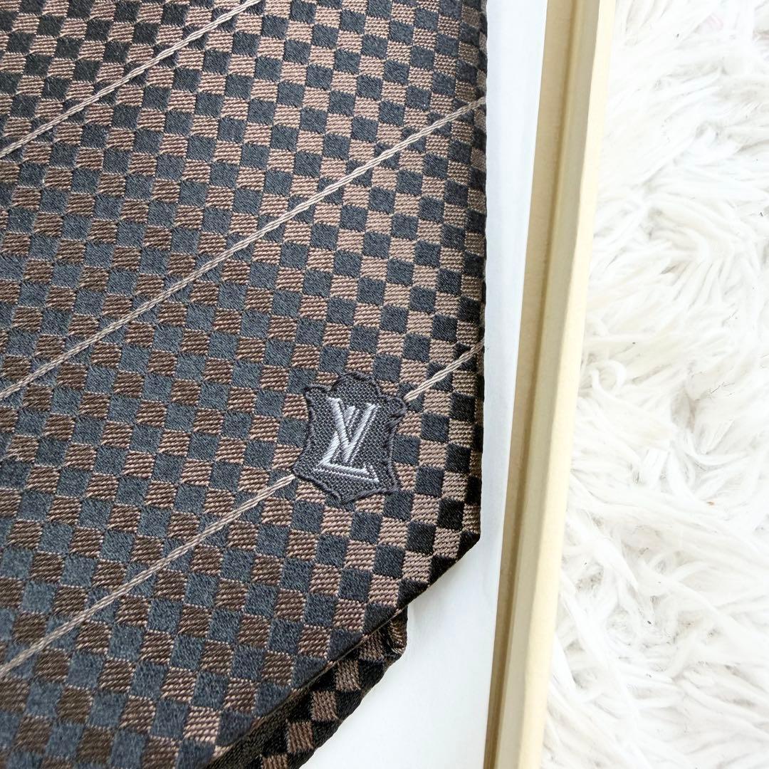 極美品✨ LOUIS VUITTON ネクタイ マイクロダミエ シルク ブラウン