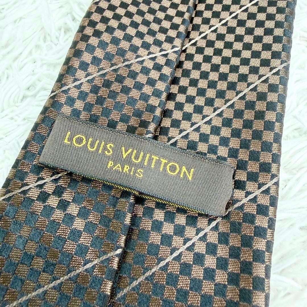 極美品✨ LOUIS VUITTON ネクタイ マイクロダミエ シルク ブラウン