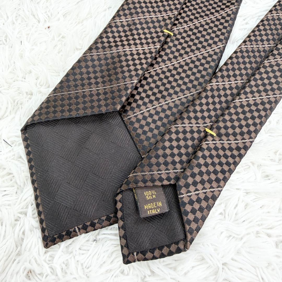 極美品✨ LOUIS VUITTON ネクタイ マイクロダミエ シルク ブラウン
