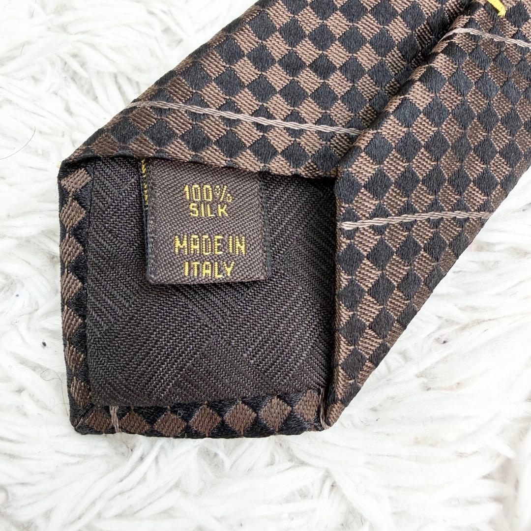 極美品✨ LOUIS VUITTON ネクタイ マイクロダミエ シルク ブラウン