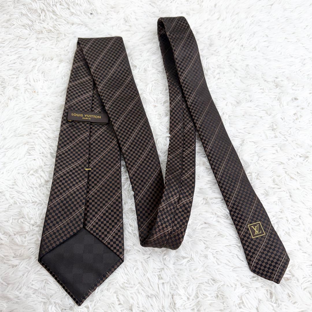 極美品✨ LOUIS VUITTON ネクタイ マイクロダミエ シルク ブラウン
