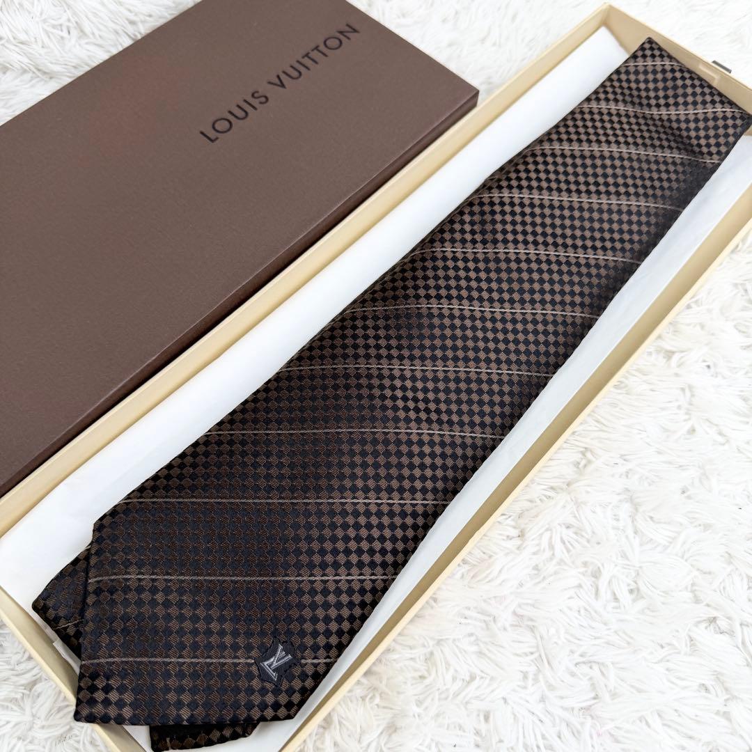 極美品✨ LOUIS VUITTON ネクタイ マイクロダミエ シルク ブラウン