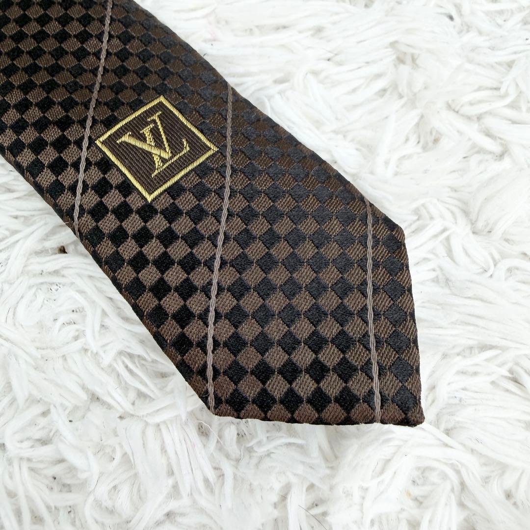 極美品✨ LOUIS VUITTON ネクタイ マイクロダミエ シルク ブラウン