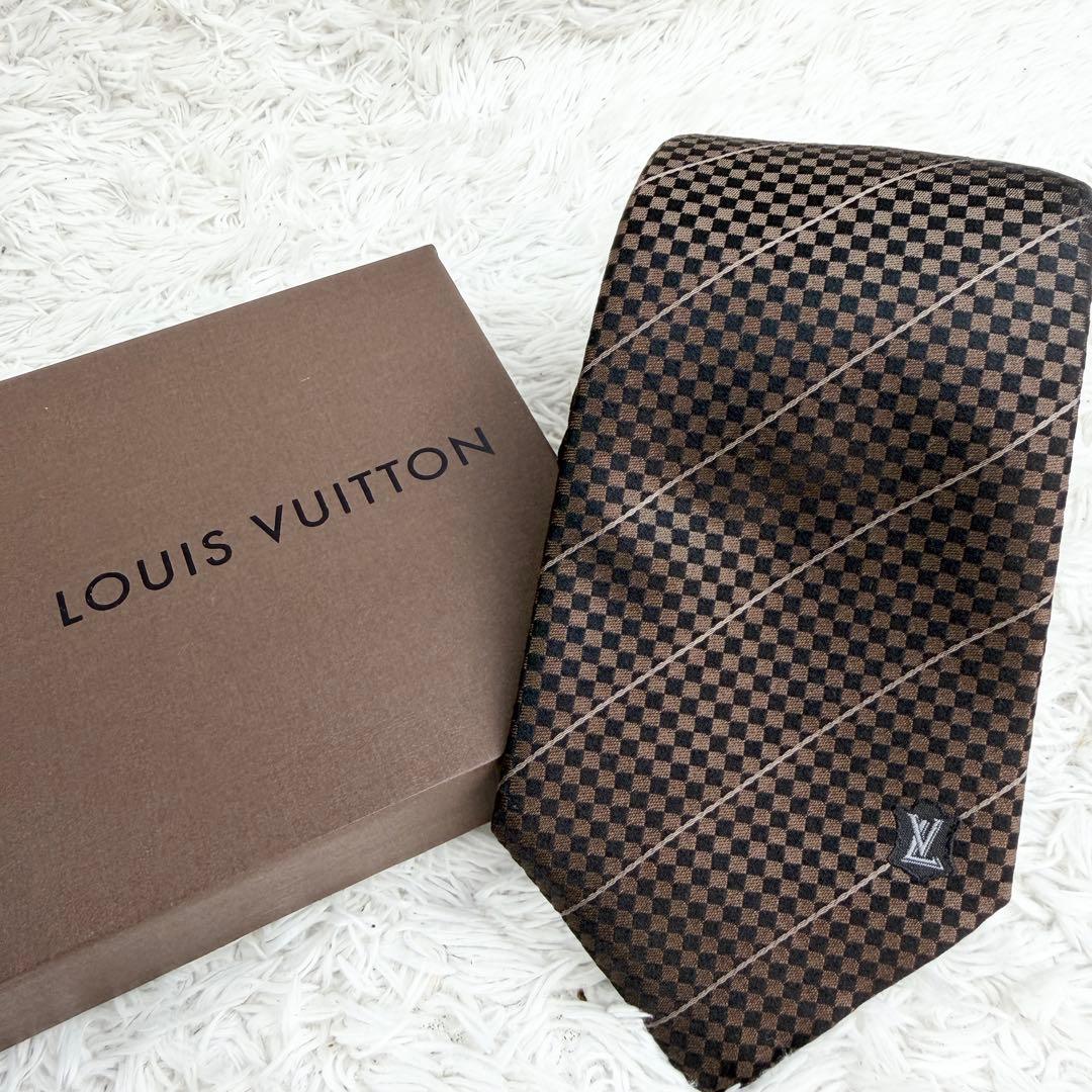 極美品✨ LOUIS VUITTON ネクタイ マイクロダミエ シルク ブラウン