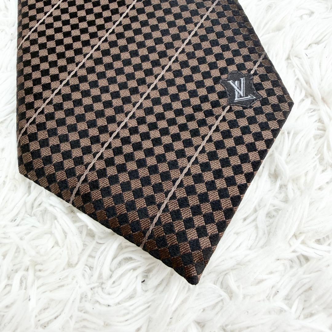 極美品✨ LOUIS VUITTON ネクタイ マイクロダミエ シルク ブラウン