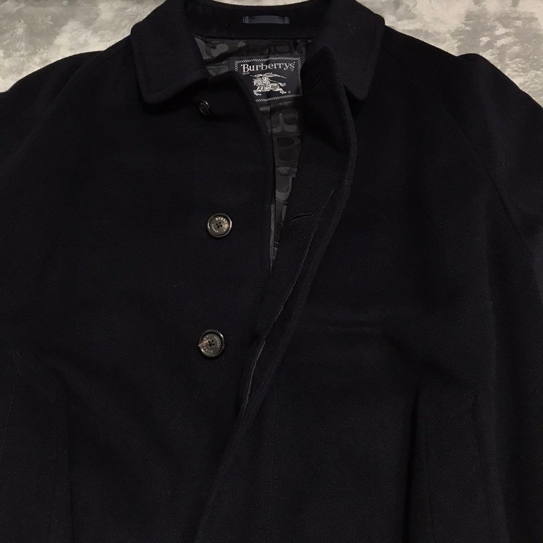 90s バーバリーズ　ビンテージウールロングコート　カシミア混　日本製　ネイビー