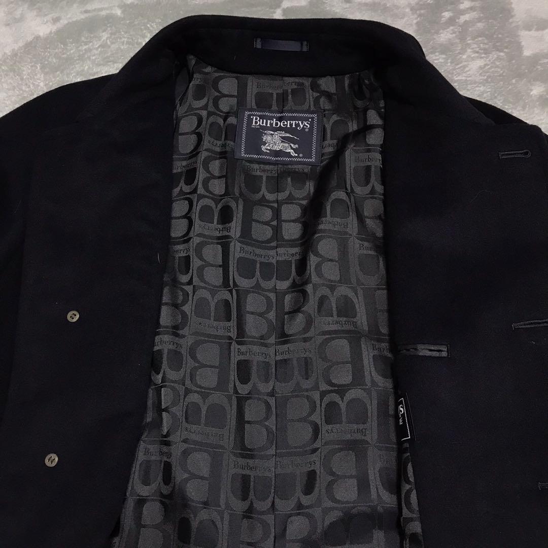 90s バーバリーズ　ビンテージウールロングコート　カシミア混　日本製　ネイビー