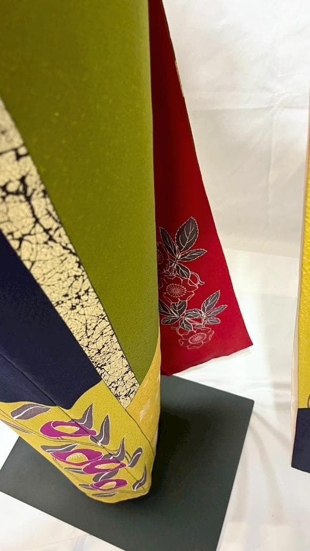 【美品】比嘉京子　振袖フルセット成人式6点セット金箔/紫/赤/緑/黒トールサイズ