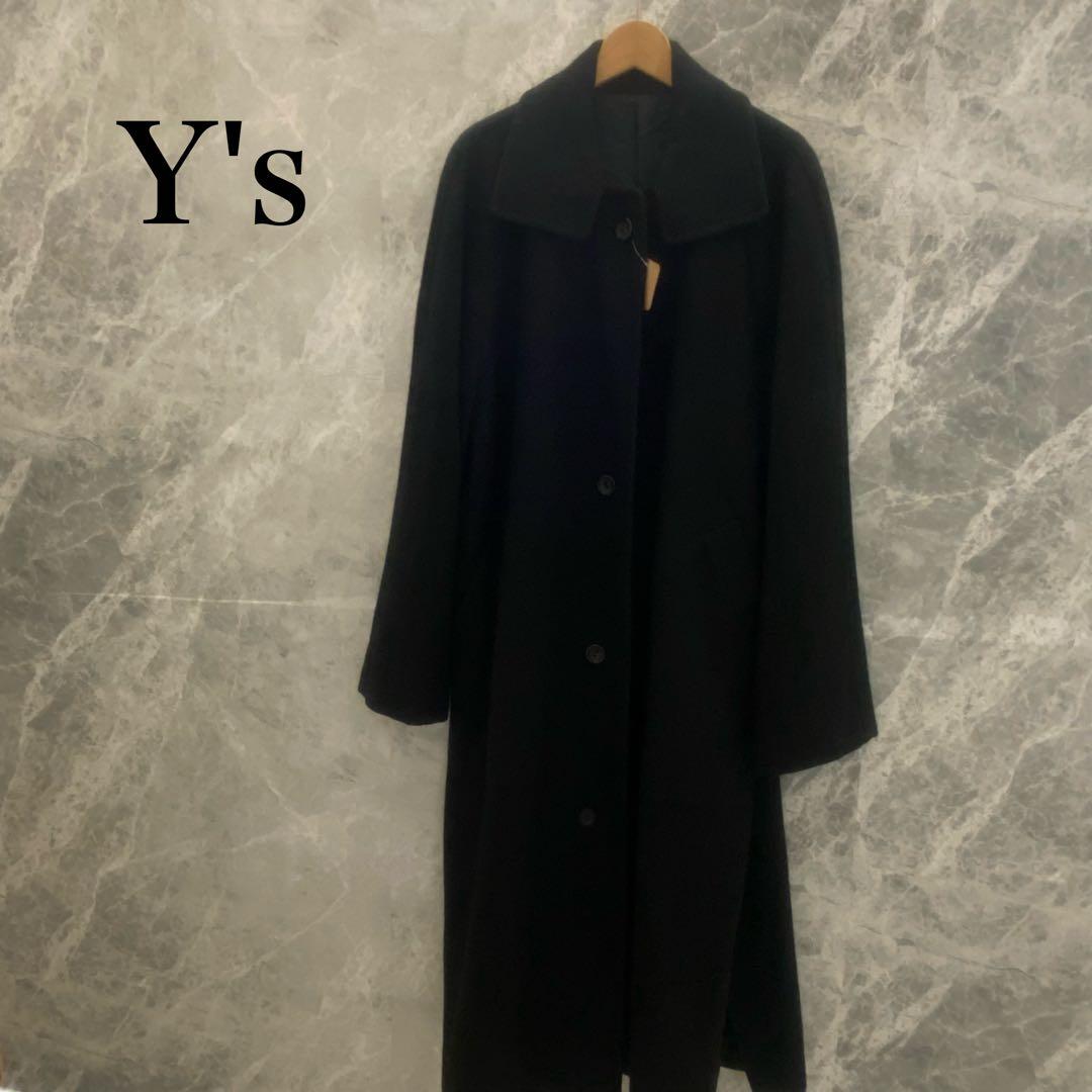 【極美品】Y's レディース ロングコート 黒 ブラック 首元ボタン