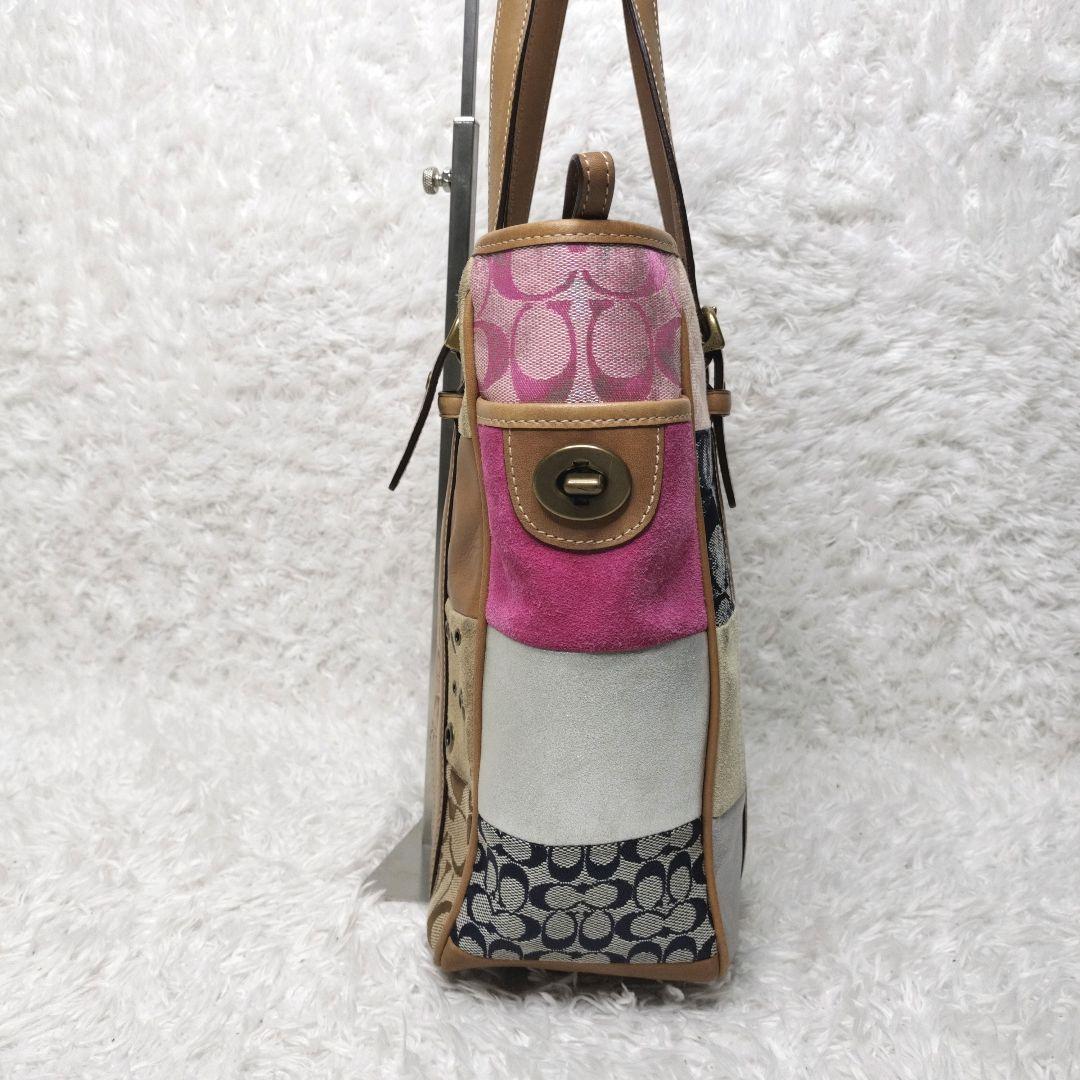 【希少】COACH　パッチワーク　レザー　シグネチャー　スウェード　ターンロック