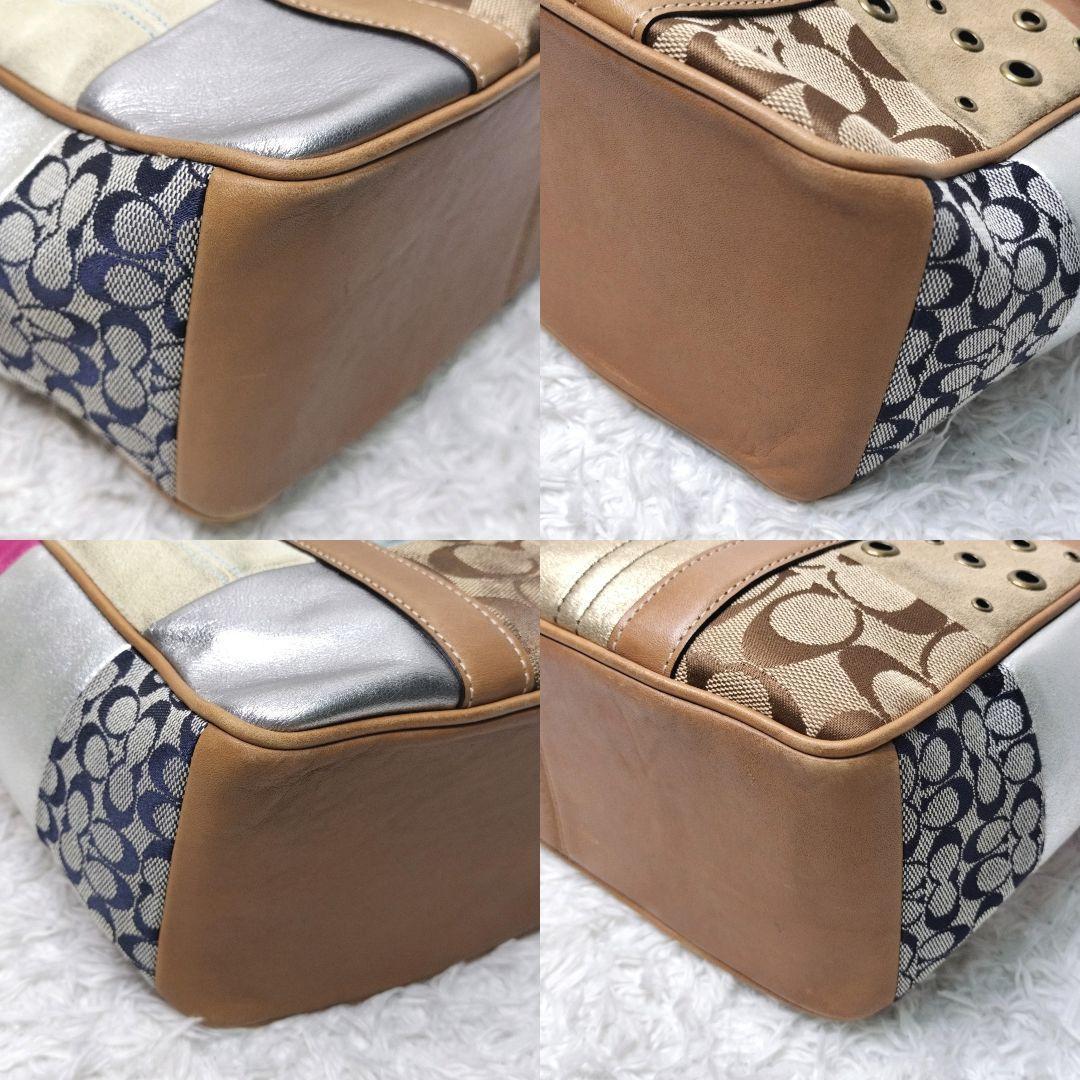 【希少】COACH　パッチワーク　レザー　シグネチャー　スウェード　ターンロック