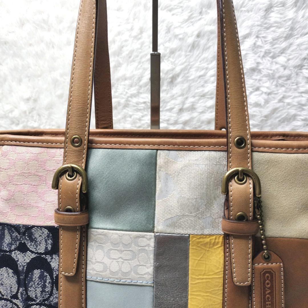 【希少】COACH　パッチワーク　レザー　シグネチャー　スウェード　ターンロック