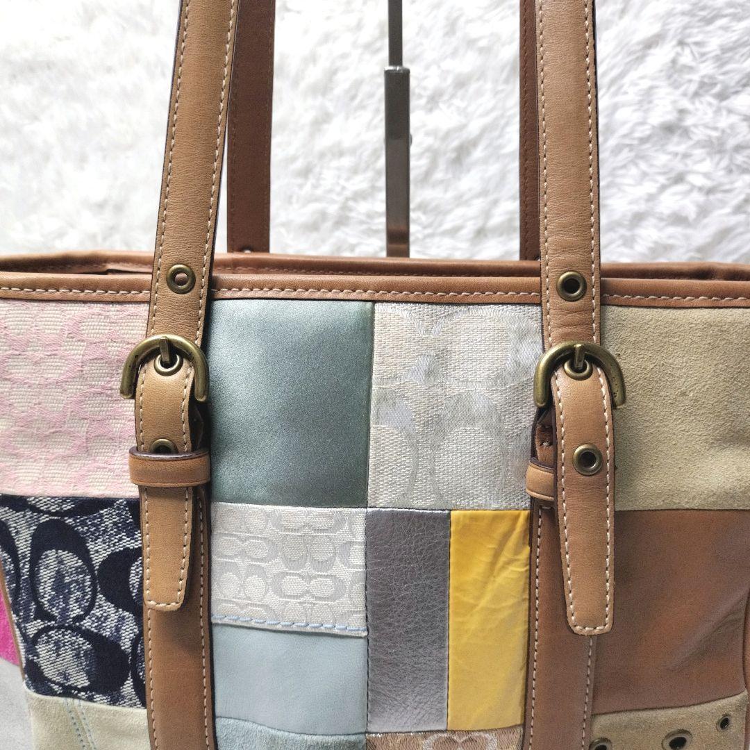 【希少】COACH　パッチワーク　レザー　シグネチャー　スウェード　ターンロック