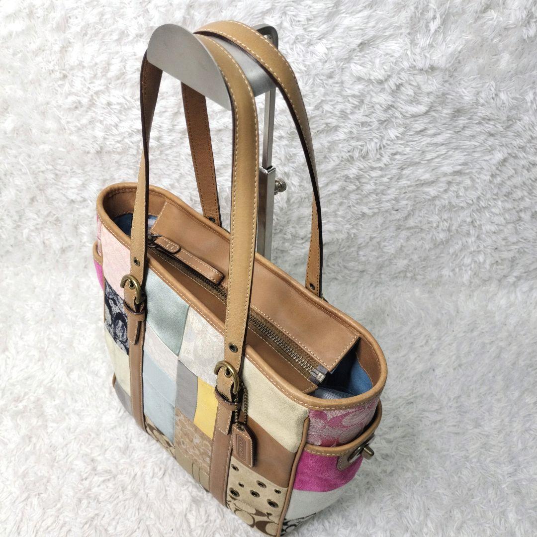 【希少】COACH　パッチワーク　レザー　シグネチャー　スウェード　ターンロック