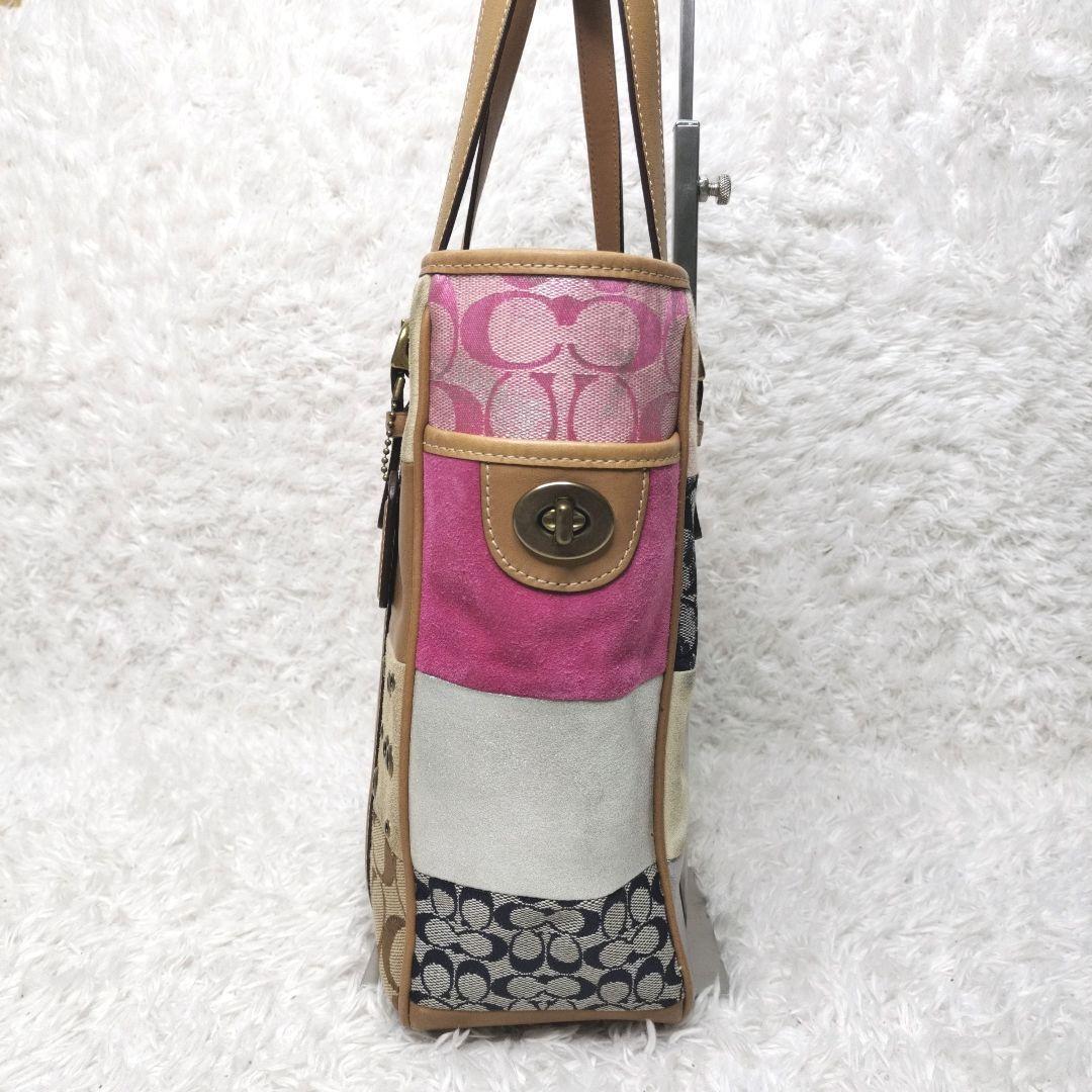 【希少】COACH　パッチワーク　レザー　シグネチャー　スウェード　ターンロック