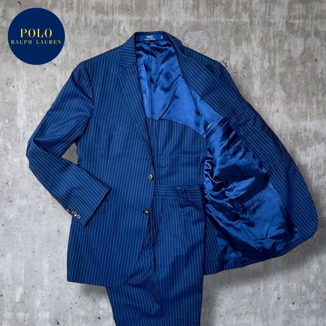 現行 ポロラルフローレン スーツ セットアップ ストライプ イタリア製 紺 L