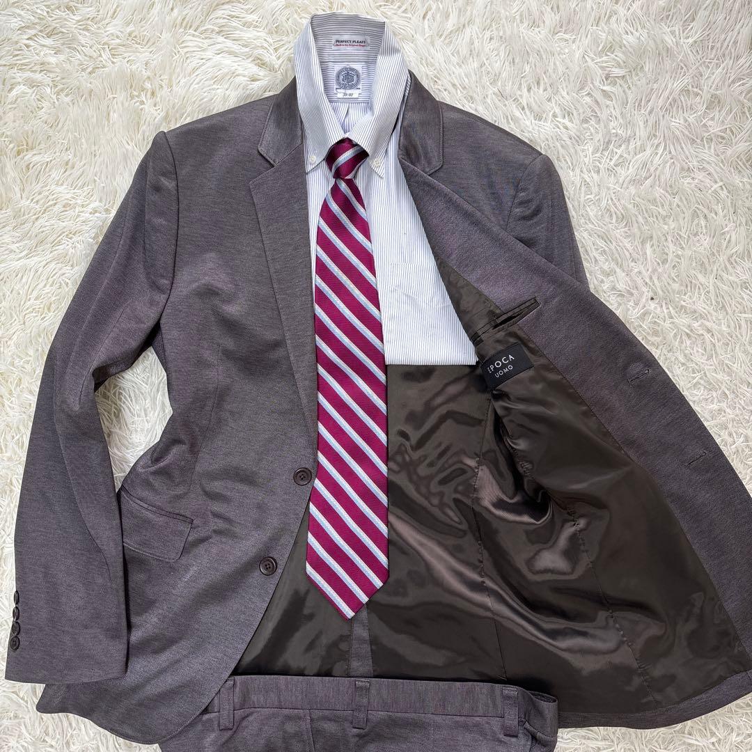 未使用級★エポカウォモ スーツ ブラウン ITL48位 コットン素材