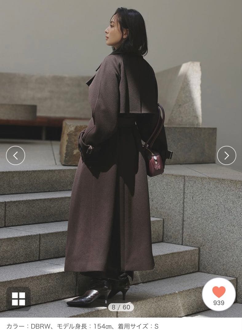 アニュアンス　ウールトレンチコート　DBRW Sサイズ　2024AW