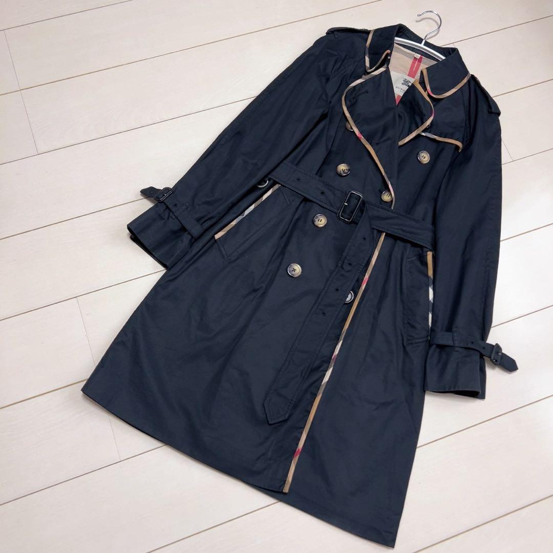 ☆BURBERRY LONDON☆ブラックトレンチコート メガチェック　ベルト付