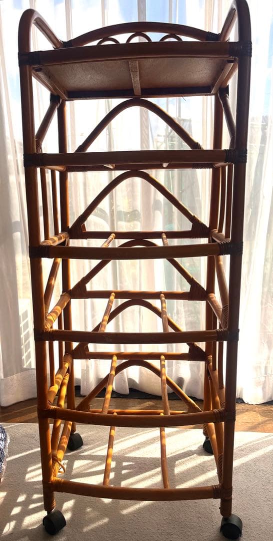 ラタン 5段バスケット収納 昭和レトロ 藤 布カバー付 ナチュラル ヴィンテージ