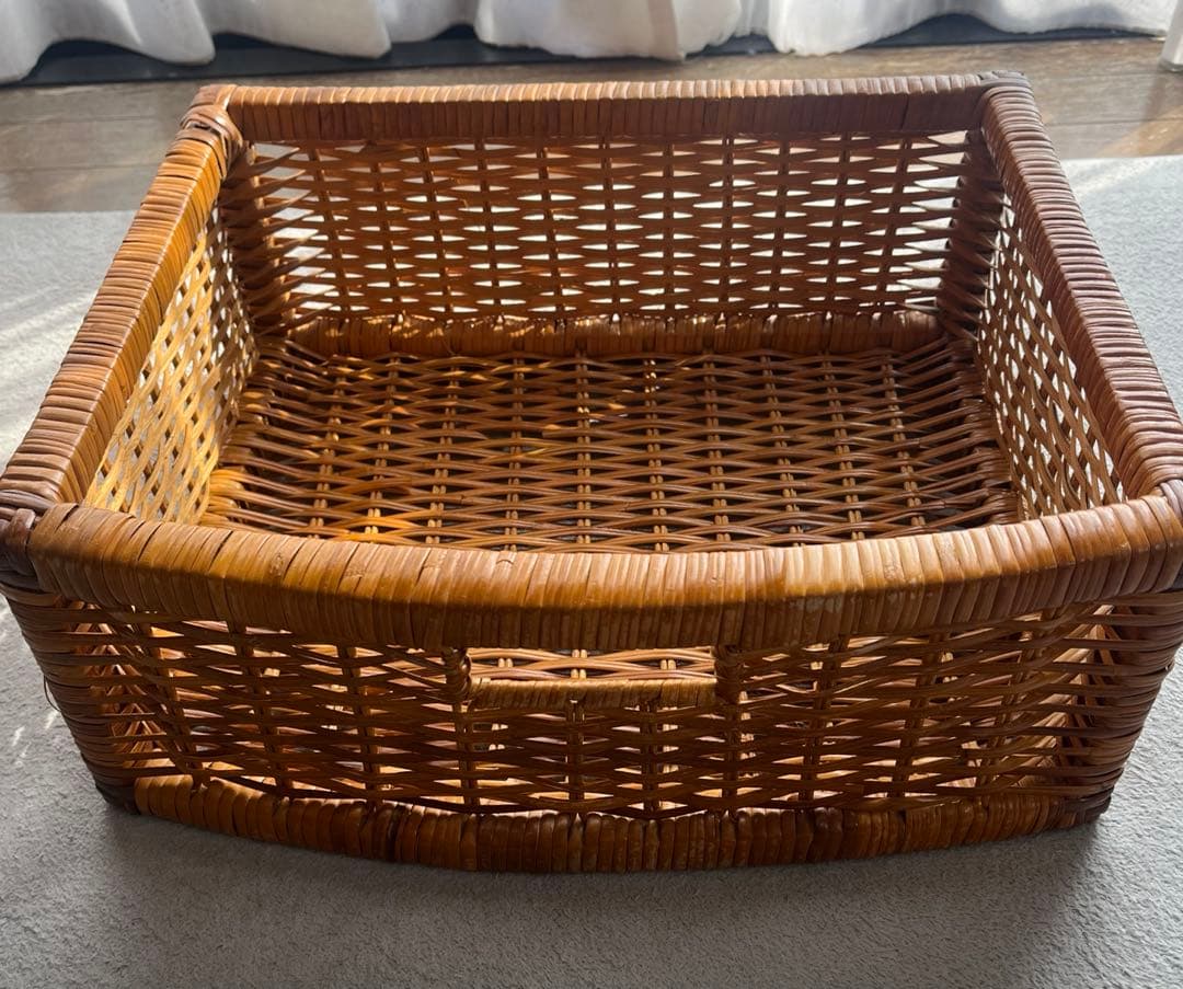 ラタン 5段バスケット収納 昭和レトロ 藤 布カバー付 ナチュラル ヴィンテージ