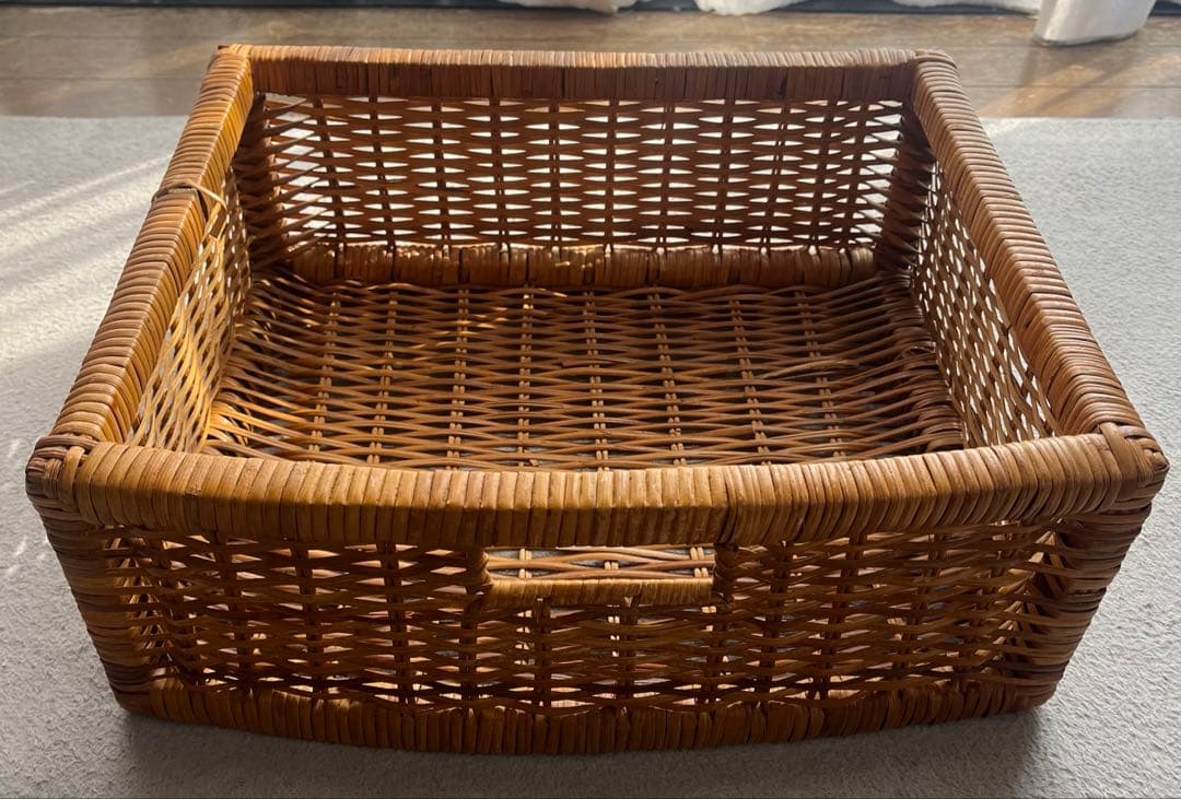 ラタン 5段バスケット収納 昭和レトロ 藤 布カバー付 ナチュラル ヴィンテージ