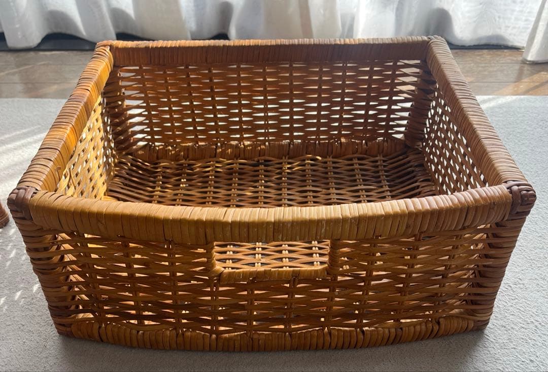 ラタン 5段バスケット収納 昭和レトロ 藤 布カバー付 ナチュラル ヴィンテージ