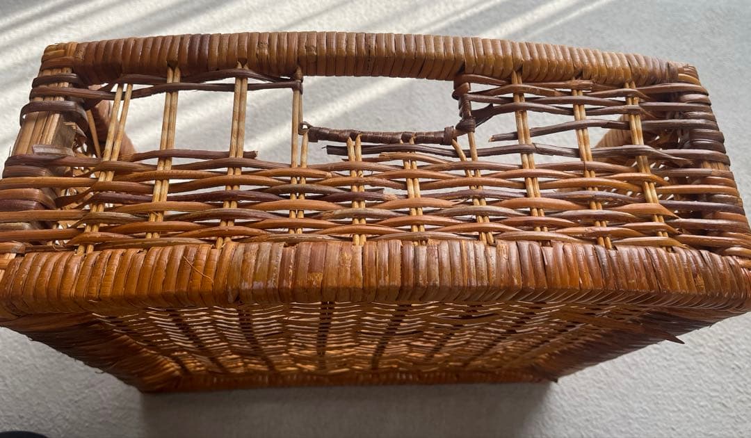 ラタン 5段バスケット収納 昭和レトロ 藤 布カバー付 ナチュラル ヴィンテージ