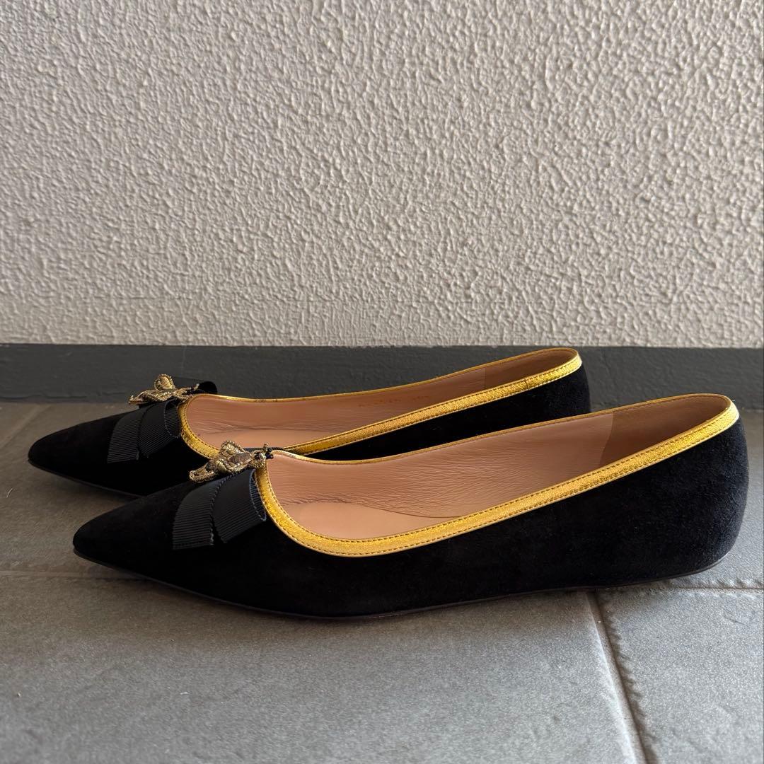 【美品】グッチ BEEモチーフ ポインテッドトゥ フラットシューズ バレエ
