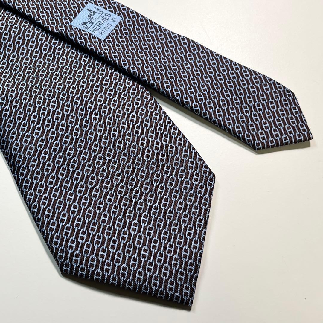 ✨極美品✨HERMES エルメス　ネクタイ　高級シルク　シェーヌダンクル柄