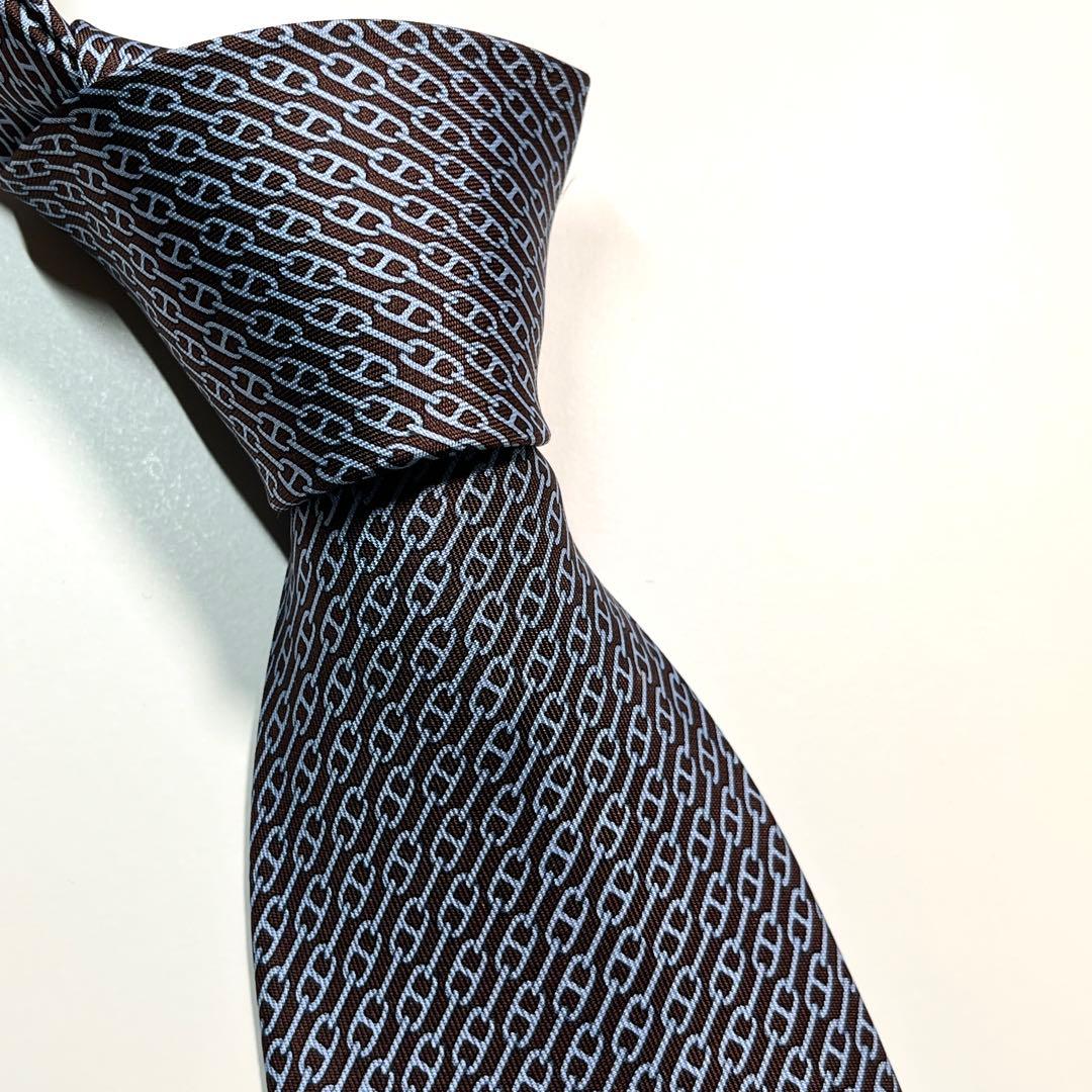 ✨極美品✨HERMES エルメス　ネクタイ　高級シルク　シェーヌダンクル柄