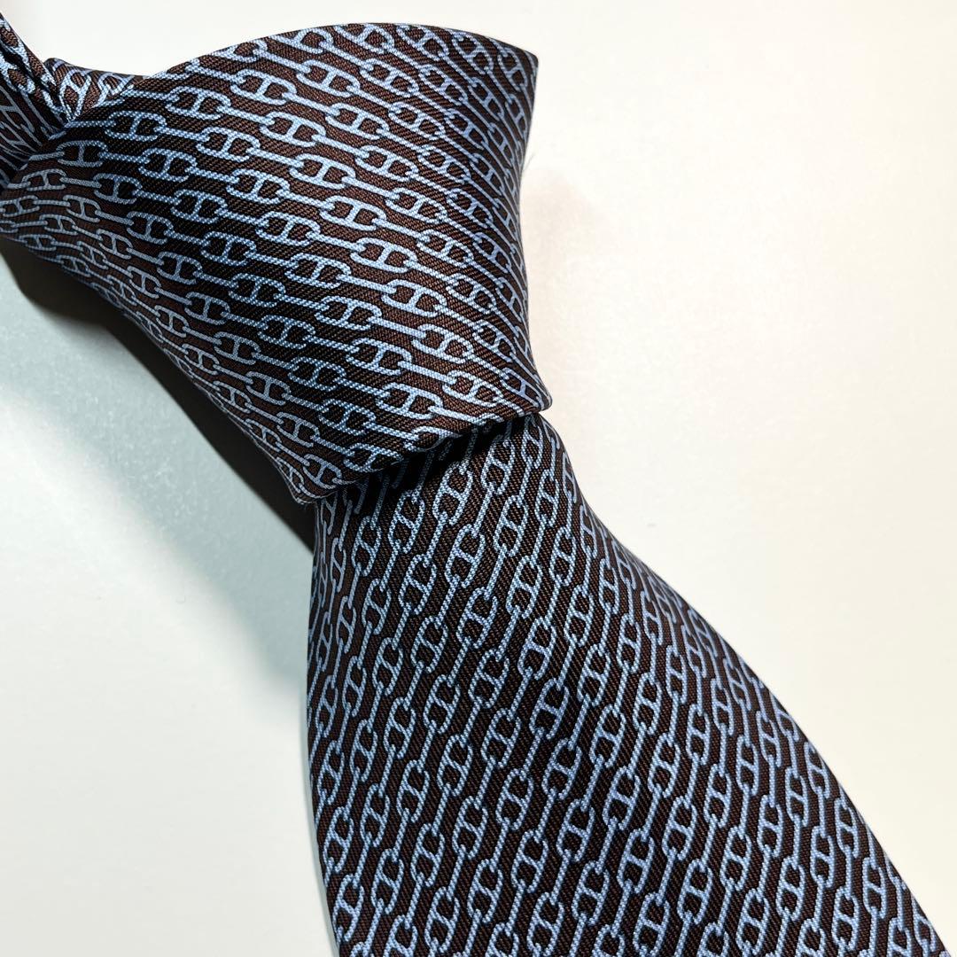 ✨極美品✨HERMES エルメス　ネクタイ　高級シルク　シェーヌダンクル柄