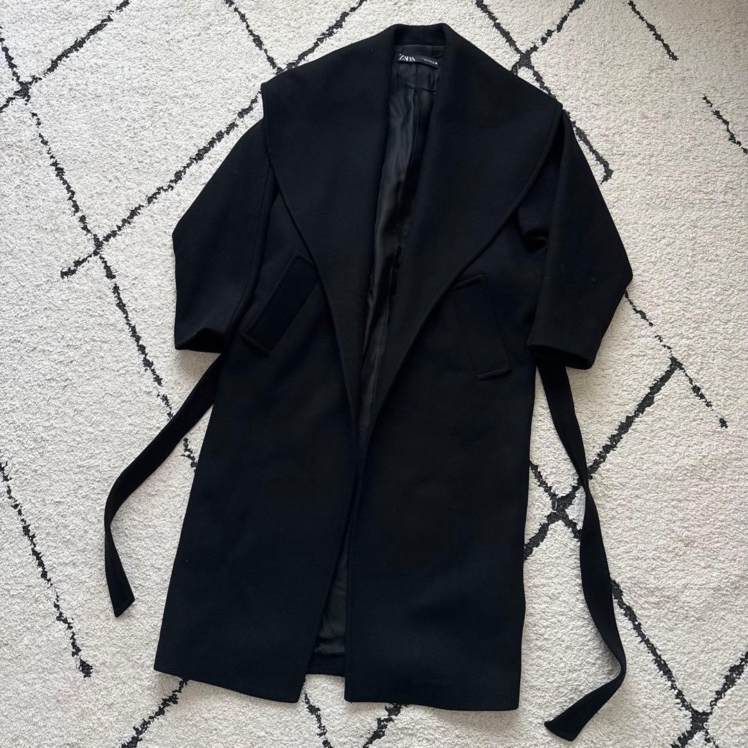 美品　ZARA　MANTECO ベルテッドコート ショールカラー　ロング　ベルト