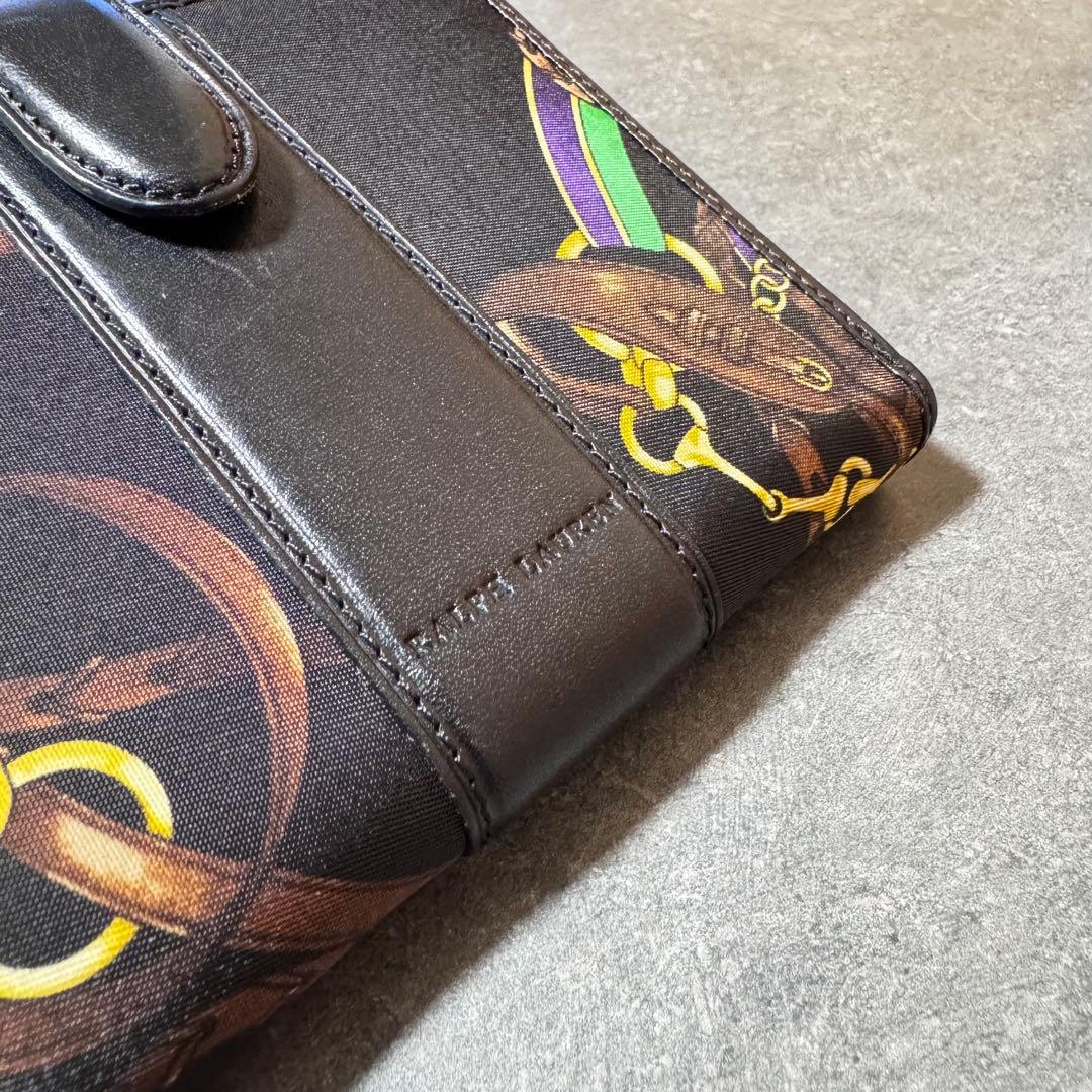 ラルフローレン 馬具装飾柄 キャンバス レザー 2つ折財布 金具 総柄