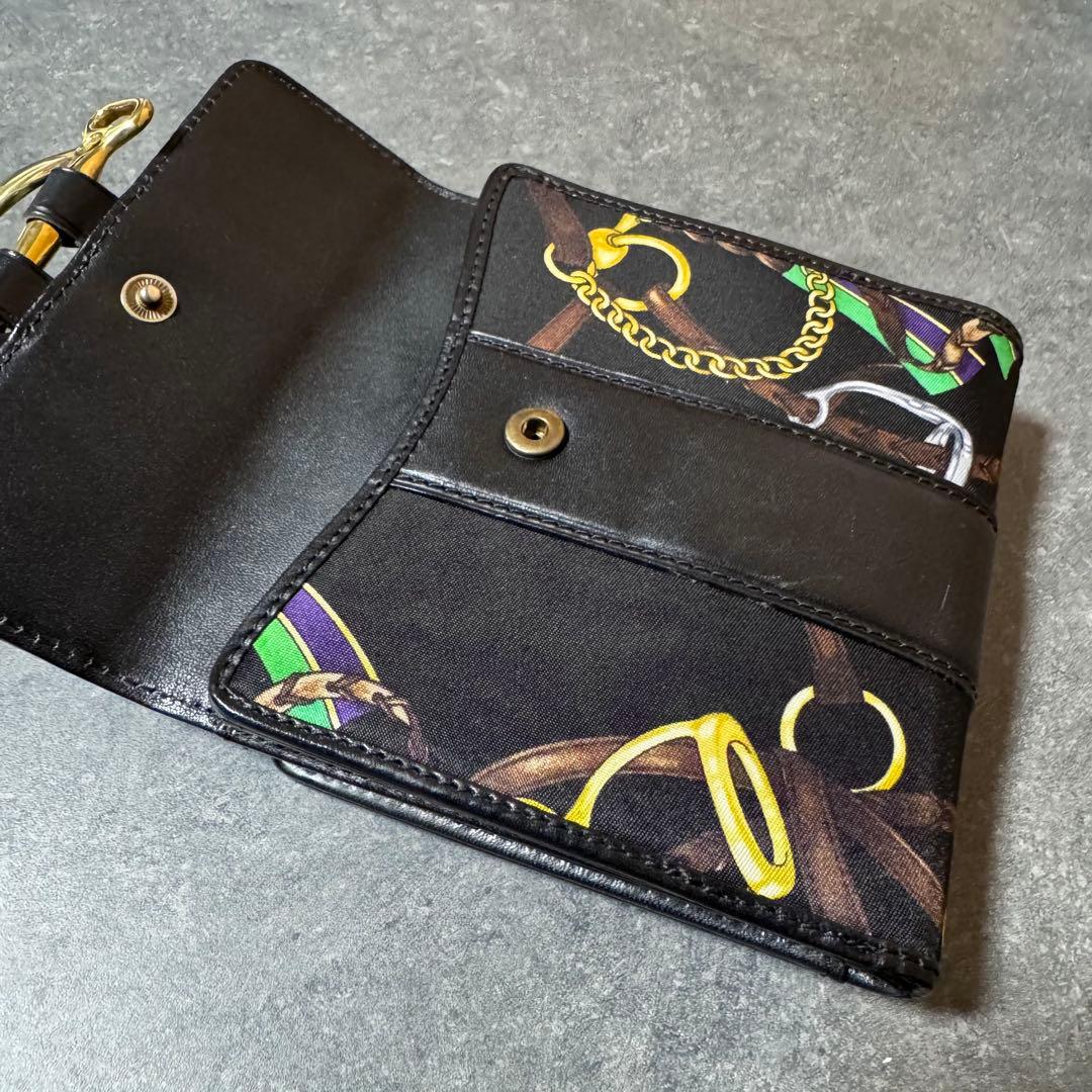 ラルフローレン 馬具装飾柄 キャンバス レザー 2つ折財布 金具 総柄