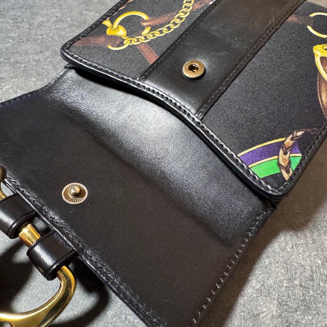 ラルフローレン 馬具装飾柄 キャンバス レザー 2つ折財布 金具 総柄