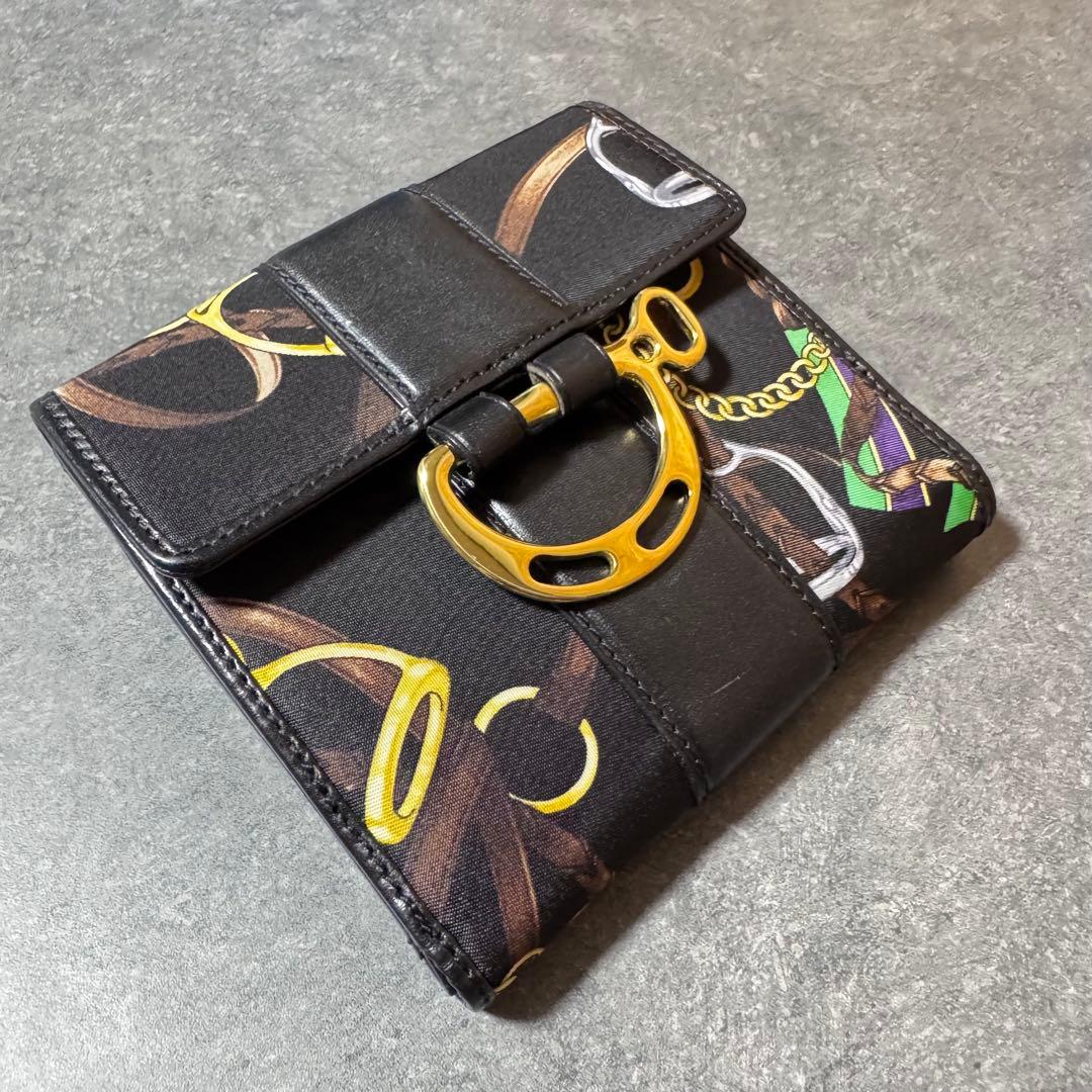 ラルフローレン 馬具装飾柄 キャンバス レザー 2つ折財布 金具 総柄