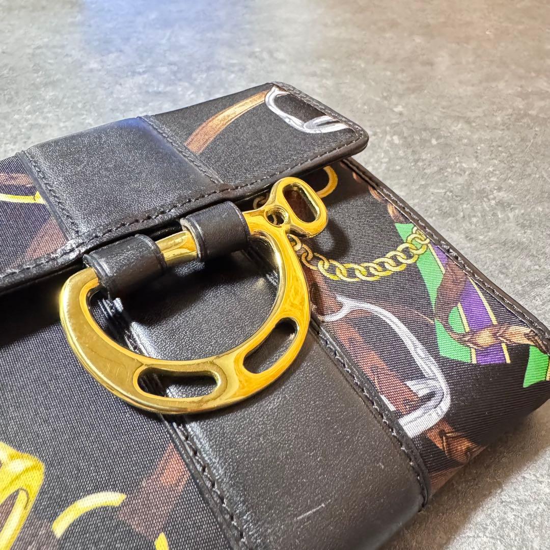 ラルフローレン 馬具装飾柄 キャンバス レザー 2つ折財布 金具 総柄