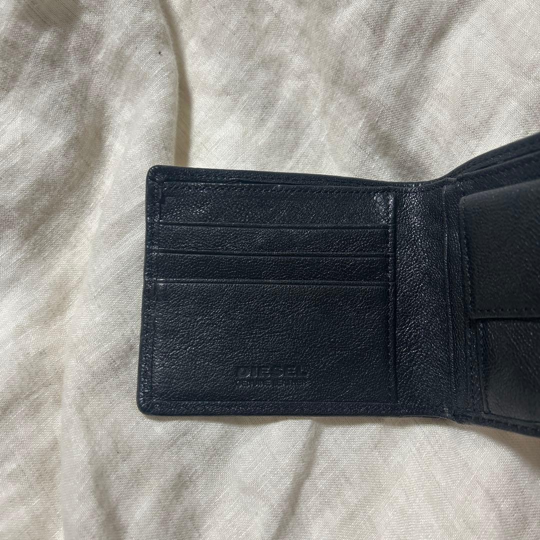 【美品】DIESEL ディーゼル 二つ折り財布 レザー ブラック 箱付き