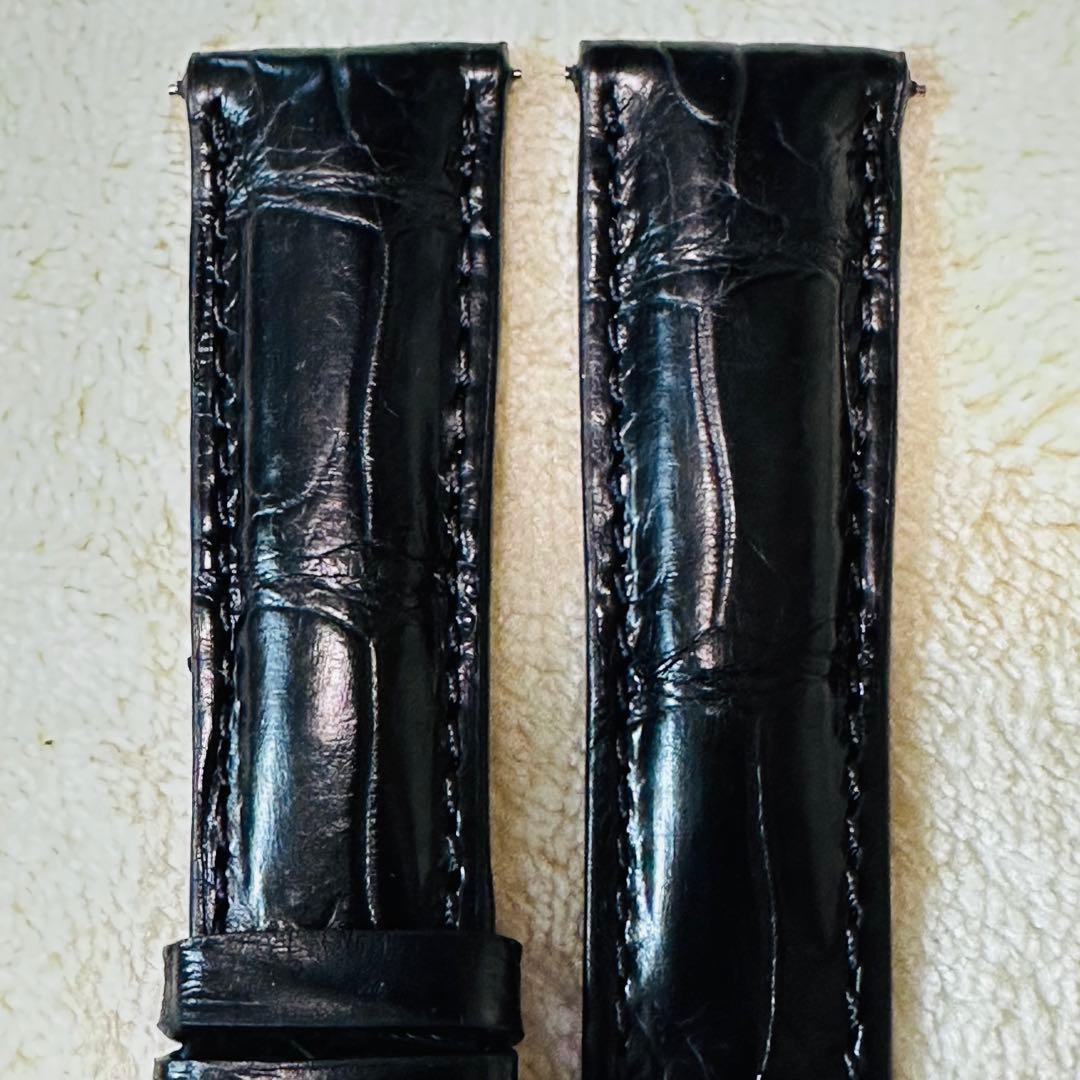 2034#19mm-16mmブラック★本物クロコダイルレザーベルト★スイス製