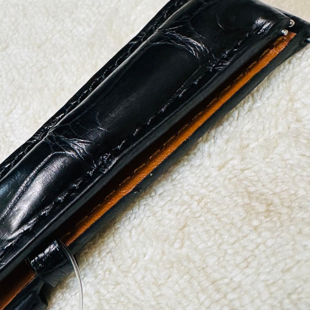 2034#19mm-16mmブラック★本物クロコダイルレザーベルト★スイス製