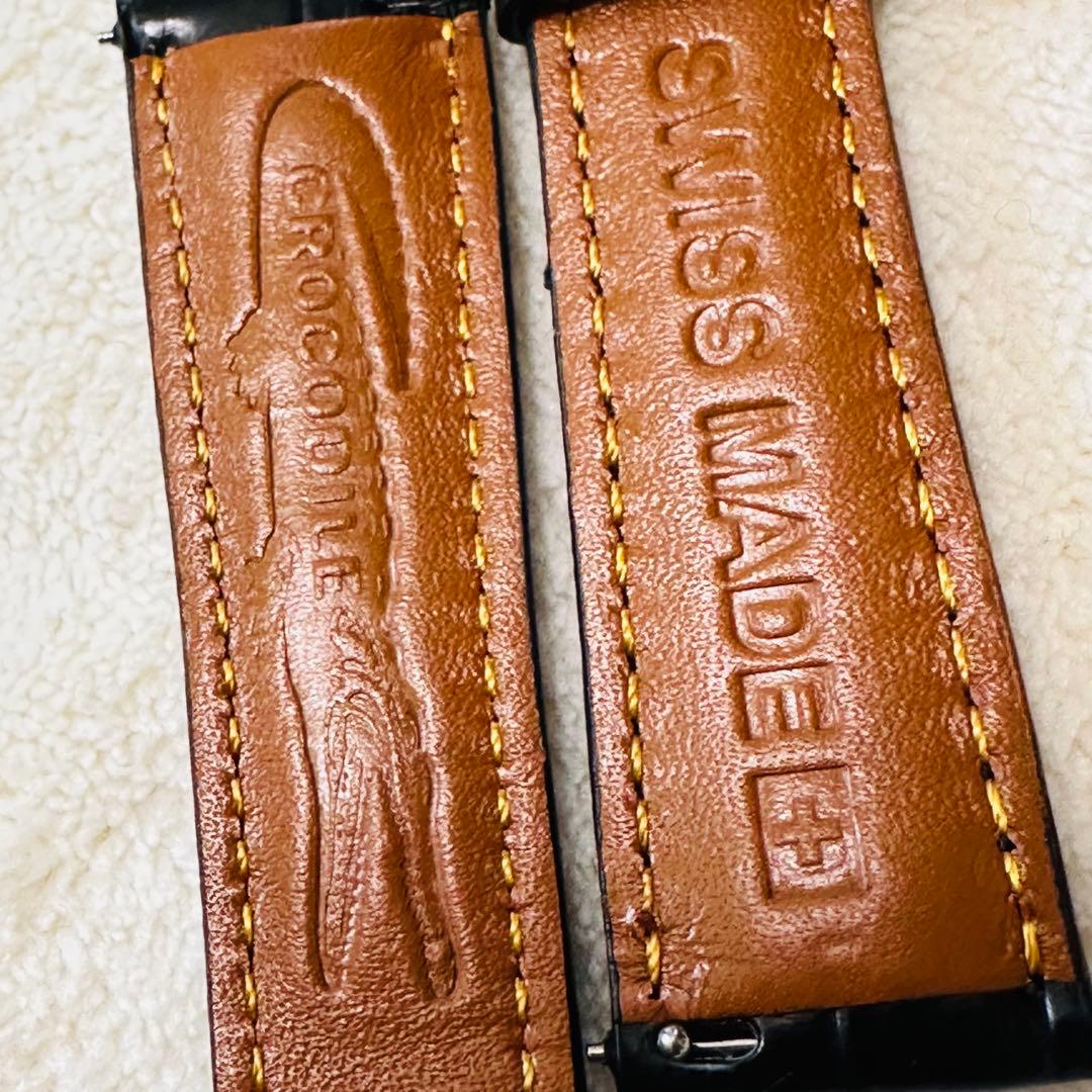 2034#19mm-16mmブラック★本物クロコダイルレザーベルト★スイス製