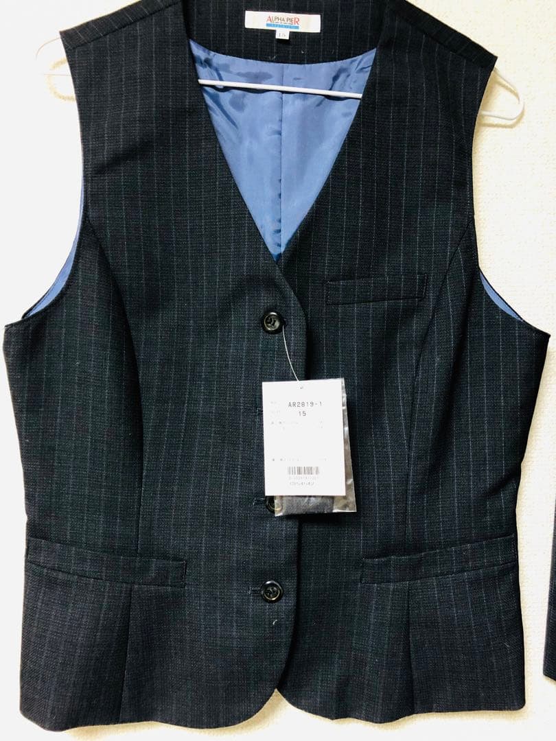 事務服 15号 LL 13号 オフィス ストライプ(青)チャコールグレーウォッシ