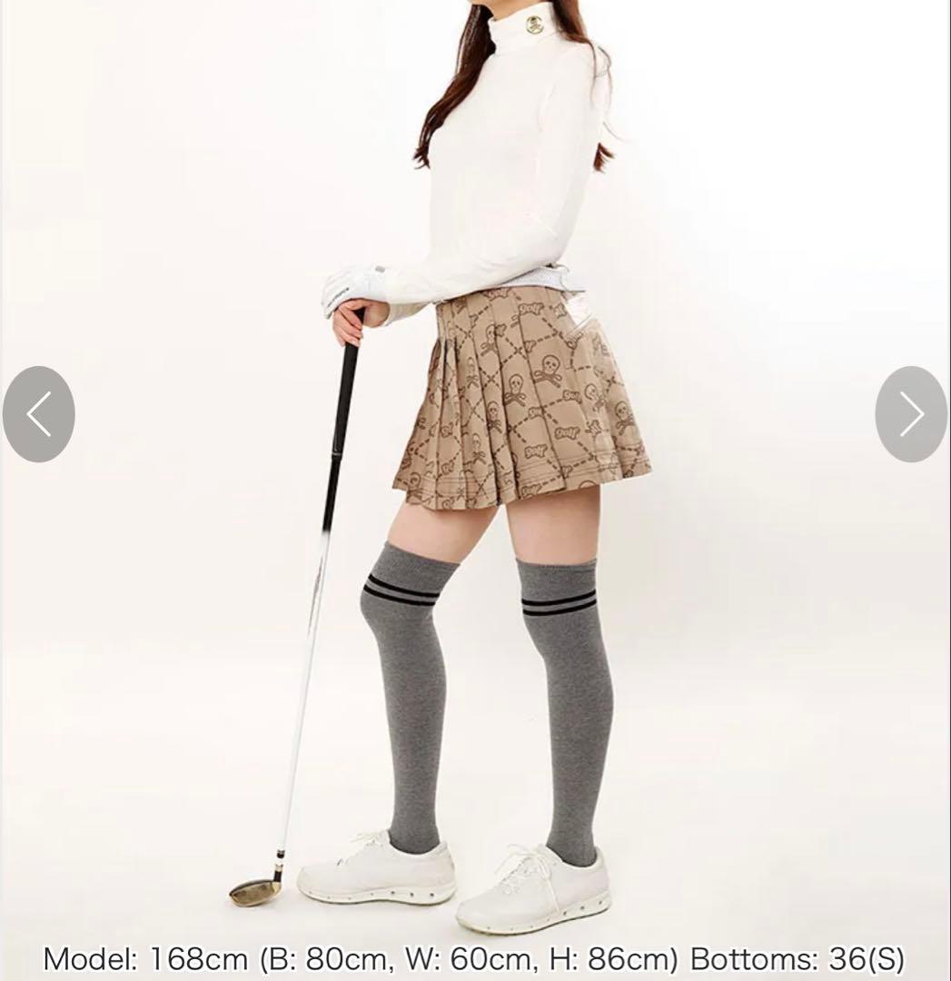 美品！MARK&LONA 一体型ペチパンツ ロゴプリーツスカート ベージュ M