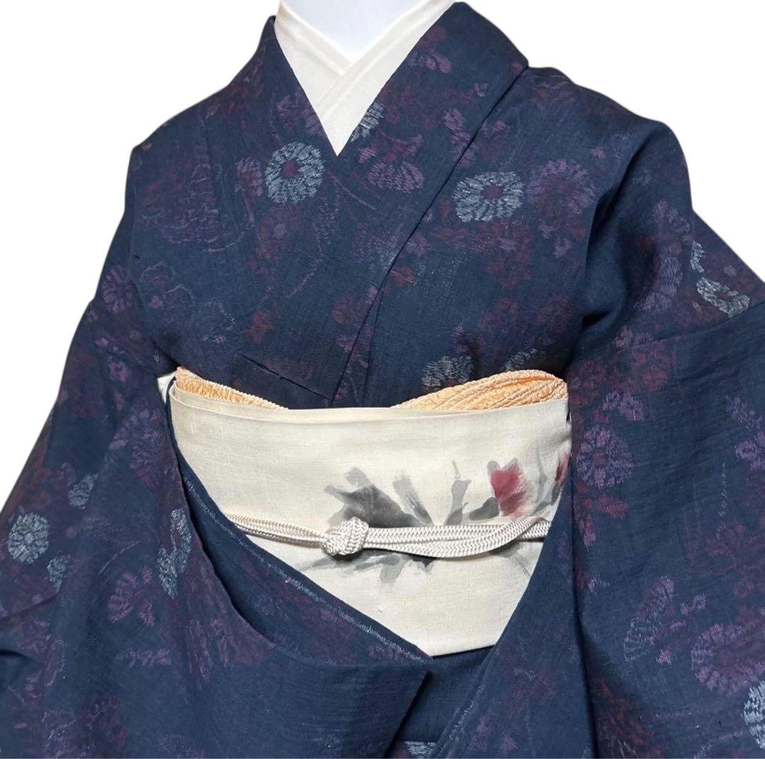 未使用近い　単衣　生紬　小紋　フルセット　4点　作家帯付き　161/67.5